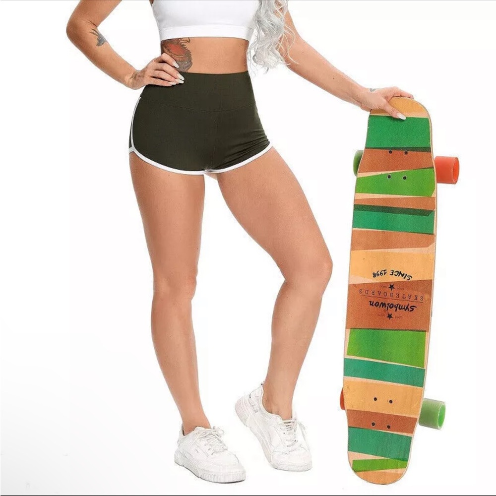 Summer Women Scrunch Back Shorts Yoga Gym Fitness Butt Lift Booty Olive Green
